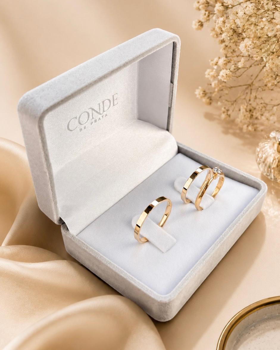 Alianças de Noivado Modelo Shine Banhado a Ouro 18k com 2mm
