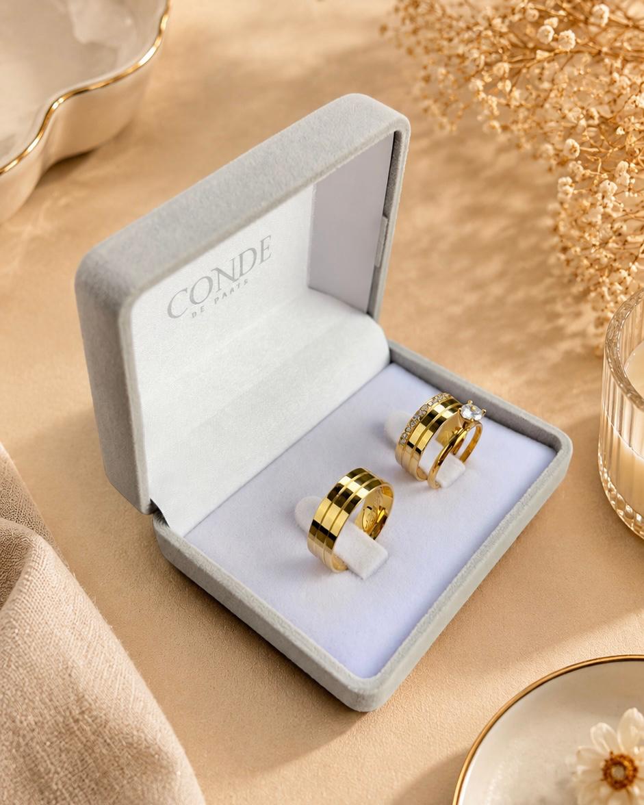 Alianças de Noivado Modelo Alice Banhado a Ouro 18k com 6mm