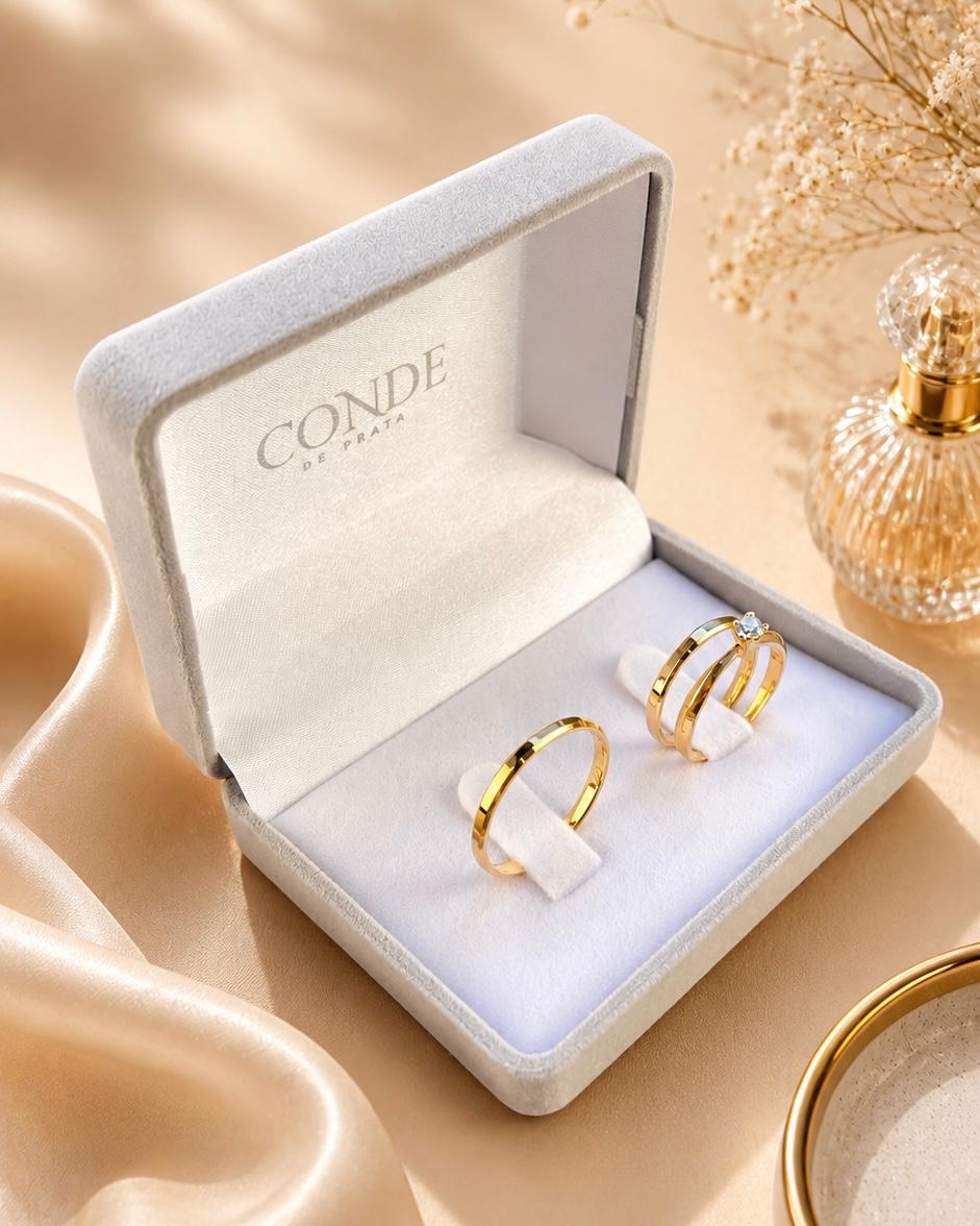 Alianças de Noivado Modelo Cerimony Banhado a Ouro 18k com 2mm