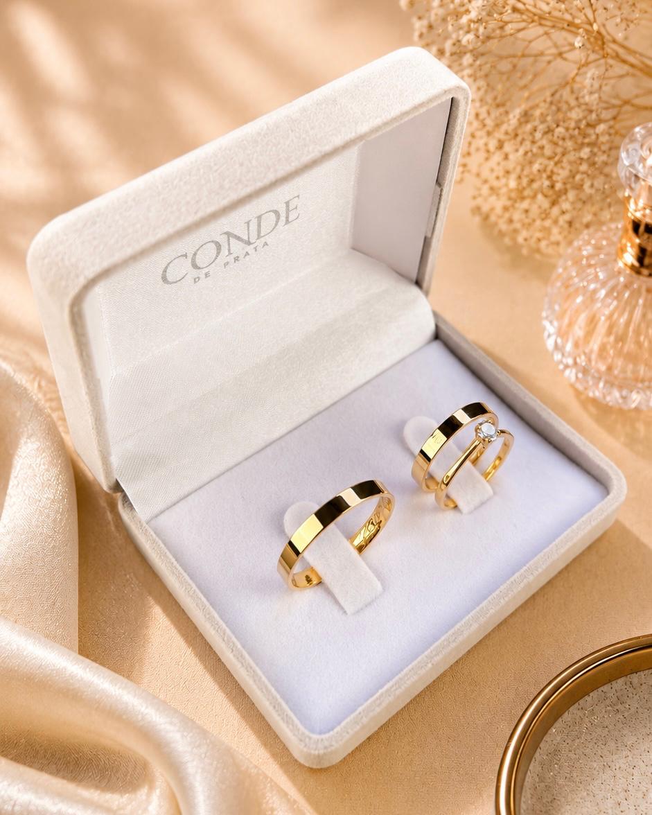 Alianças de Noivado Modelo Enterelle Banhado a Ouro 18k com 3mm