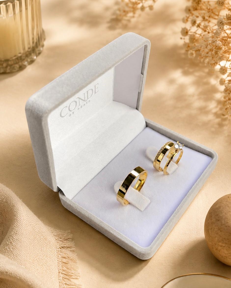 Alianças de Noivado Modelo Flora Banhado a Ouro 18k com 4mm