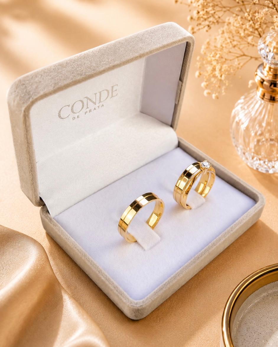 Alianças de Noivado Modelo Goldess Banhado a Ouro 18k com 4mm