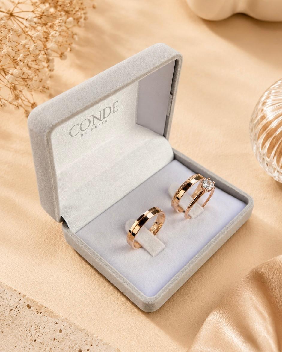 Alianças de Noivado Modelo Irís Rosê Banhado a Ouro 18k com 4mm