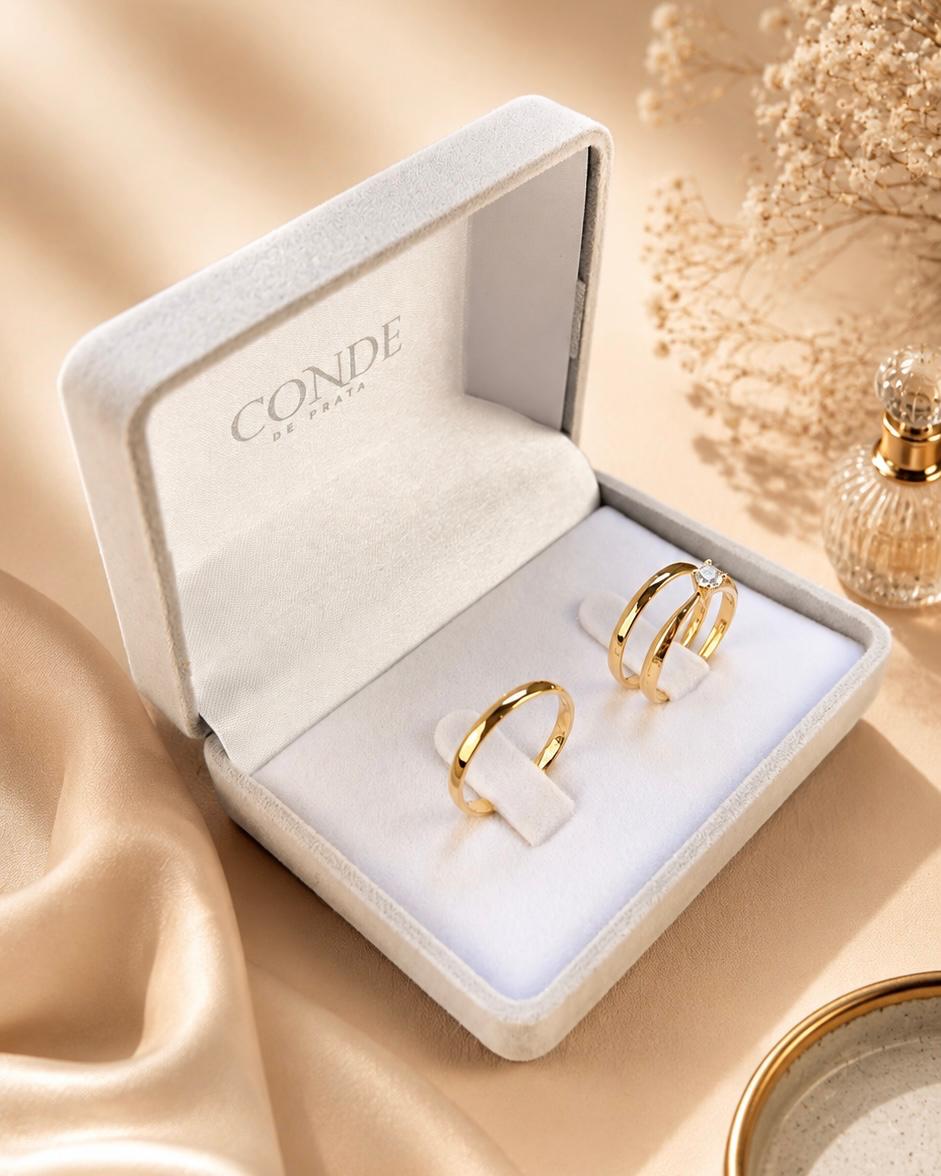Alianças de Noivado Modelo Leblon Banhado a Ouro 18k com 2mm