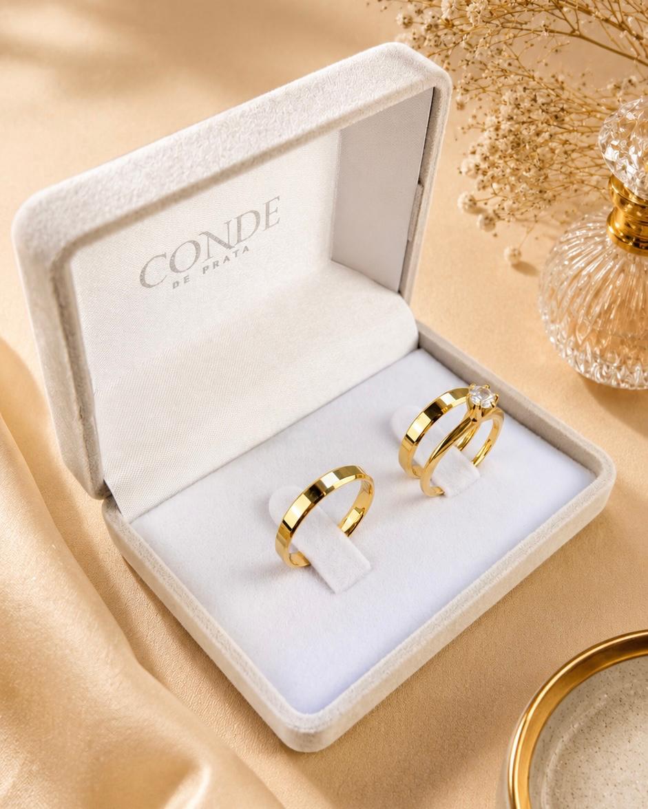 Alianças de Noivado Modelo Royals Banhado a Ouro 18k com 3mm